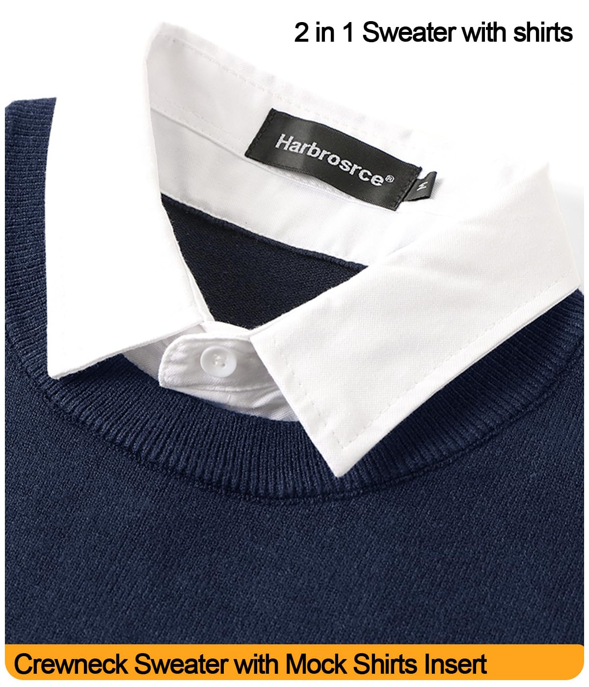 2 in 1 Strickpullover Pullover mit Mock Shirt Kragen Feinstrick Rundhalsausschnitt Winterpullover Pulli