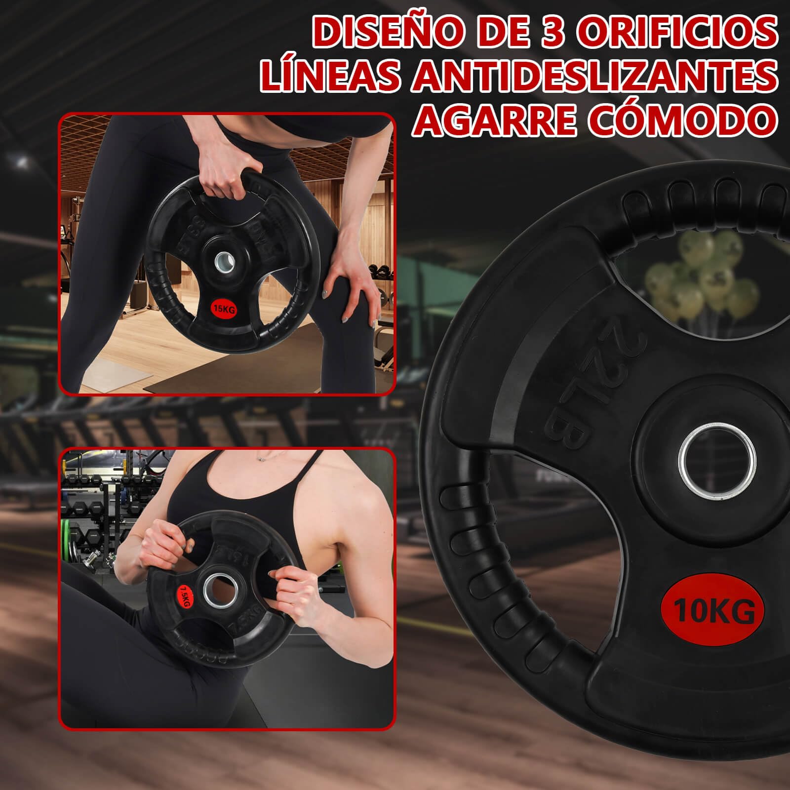 ALLinLIFE Discos Pesas, 2.5/5/7.5/10/15/20kg, Discos Mancuernas de Hierro Fundido Ø30/50mm, Antideslizante/Impermeable, Discos de Pesas Metálicas para Barras Olimpicos