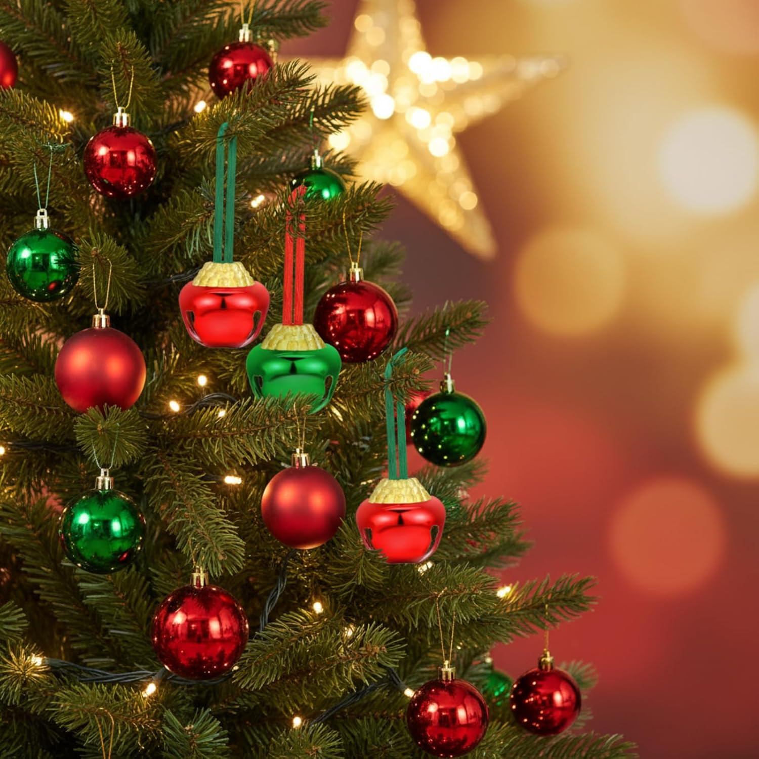 Sumind 72 Pieces Christmas Bell Necklaces Christmas Holiday Gold Green Red Xmas Jingle Necklaces Bell with Ribbons for Craft Gift Supplies Stocking Stuffers Accessories - Image 4