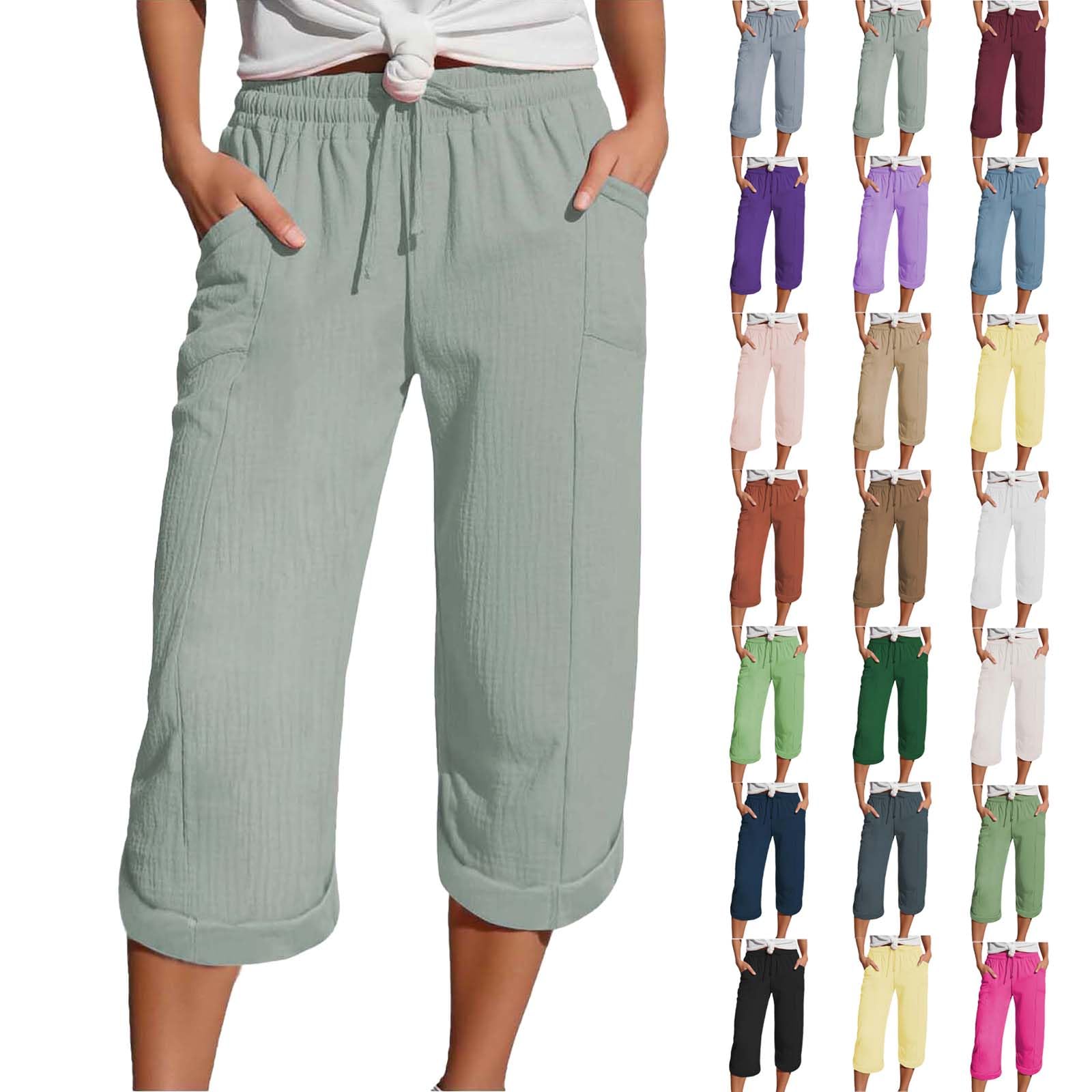 Musselin Hose Damen 3/4 Sommerhose Leicht Caprihose Damen Leinenhose Kurze Hose Sommer Freizeithose Weite Culotte Hose Locker Strandhose
