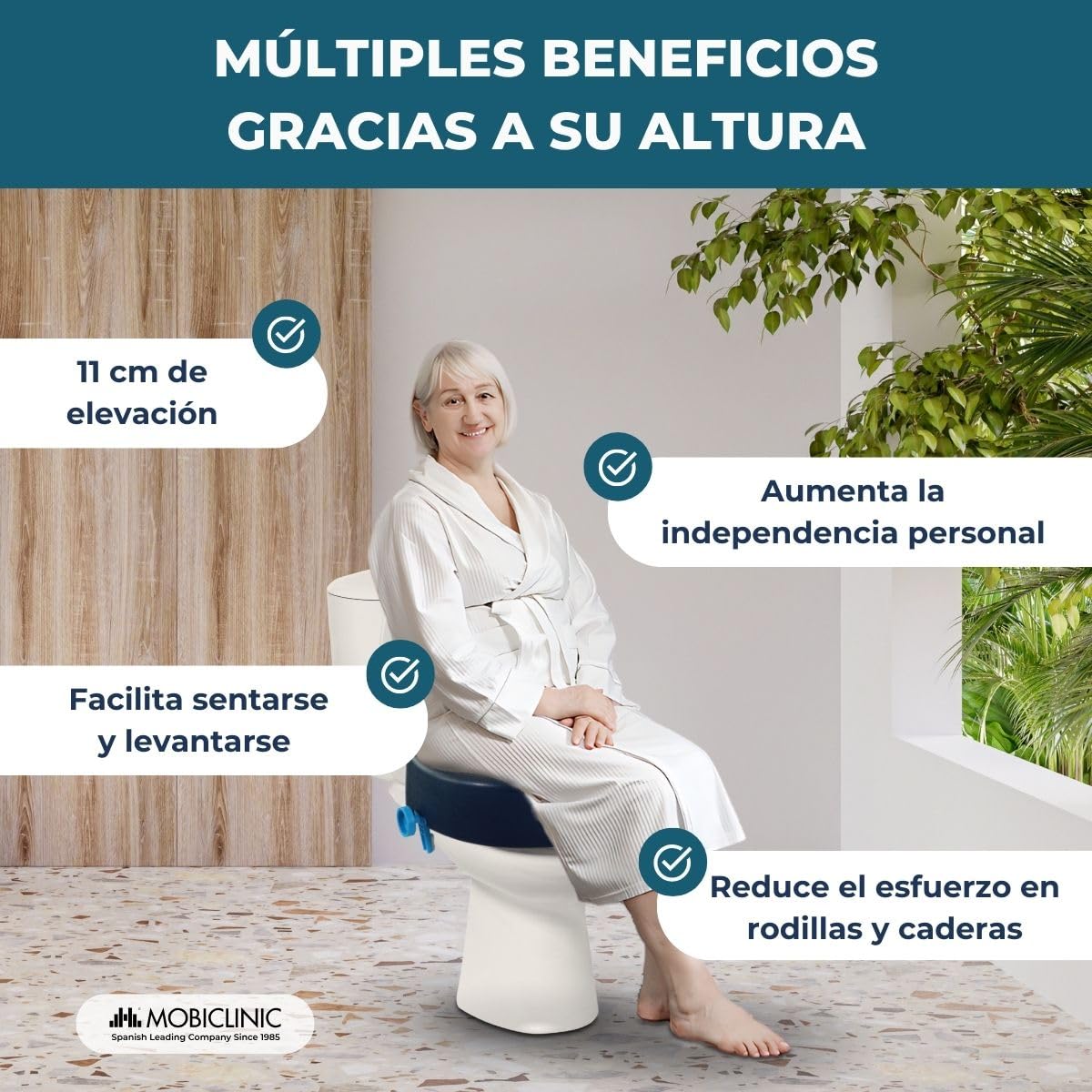 Mobiclinic, Elevador wc, Blando. río, 11 cm, Marca española, Adulto, Alza, Ajustable, Blando cómodo, Fácil instalación sin herramientas, Azul