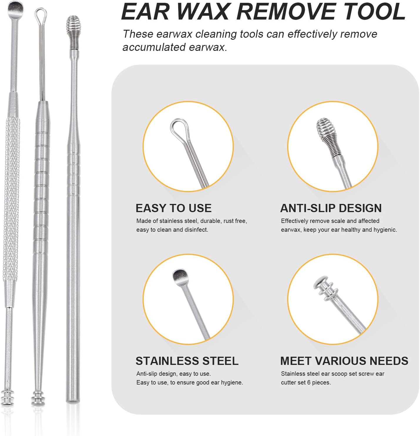 Ipetboom Stainless Steel Earwax Removal Kit with Ergonomic Handles Convenient Scoop Cleaners for Safe Ear Cleaning and Massage Portable Practical Tools Gift for Family and Friends image 4