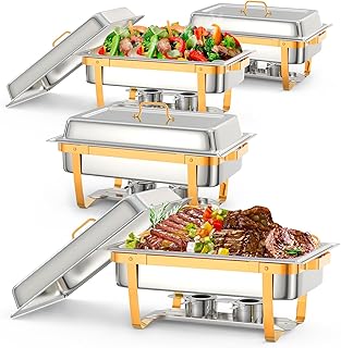 4 Pack 9.5QT Stainless Steel Chafing Dish Buffet Set, 2-Piece Stainless Steel Buffet Server with Lid Holder, for Catering, Weddings, Parties, Home Dining – Durable & Portable