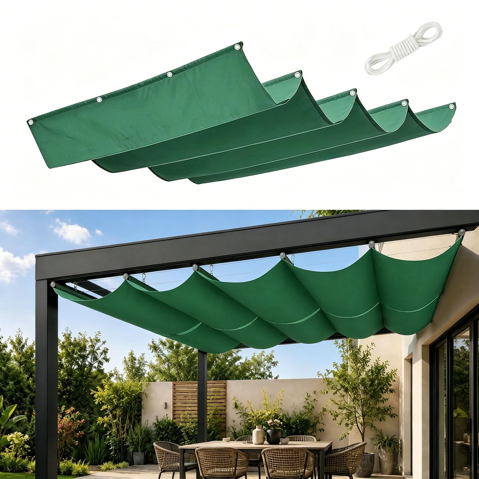 Voile d'ombrage rétractable 1.1 x 6.5 m filet protection solaire