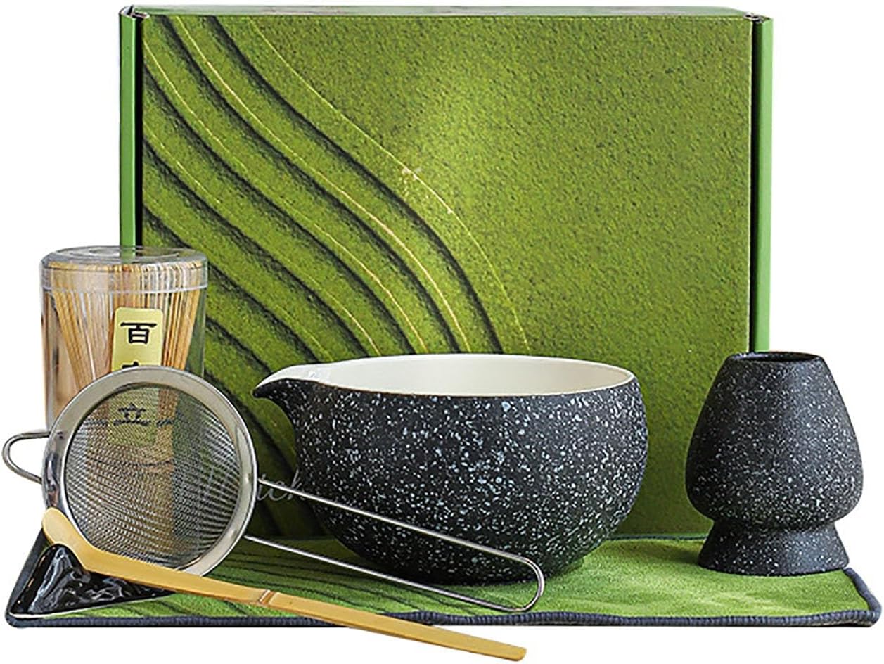 Matcha Whisk Set, 7 Pcs Matcha Kit,Matcha Kit For Ceremony,Includes Matcha Bowl, Matcha Whisk And Holder, Bamboo Scoop, Scoop Rest, Sifter And Tea Towel Gift For Matcha Lover(A)
