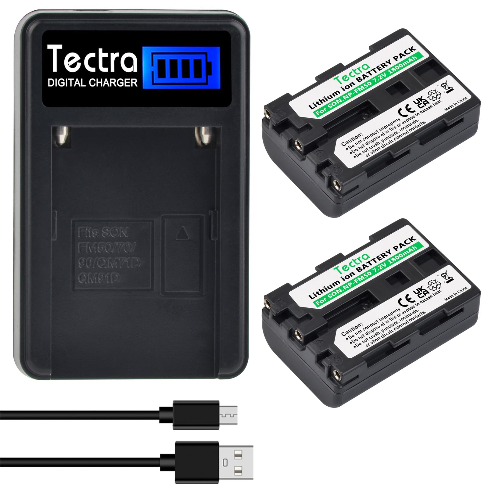 Batteria E Caricatore USB Per Sony NP-FM50 - Kit Con 2 Batterie Da 2400mAh, Per Fotocamere E Videocamere - Foto 2