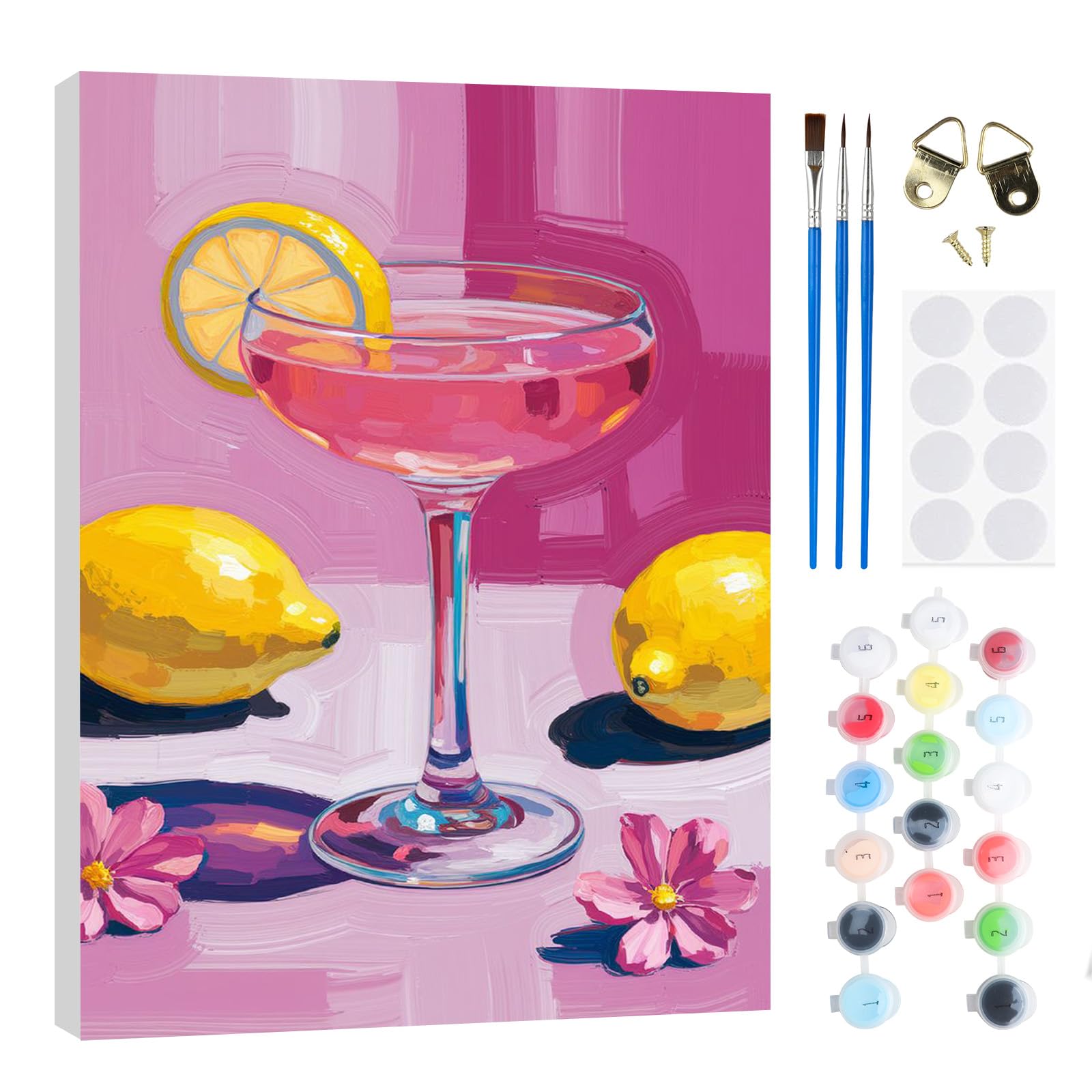 RICUVED DIY Cocktail Paint by Numbers for Adults -Lemon Canvas Oil Painting Kits,Craft Art Painting with Wooden Frame Kit Acrylic Pigment Drawing Paintwork for Gift Home 20x30cm