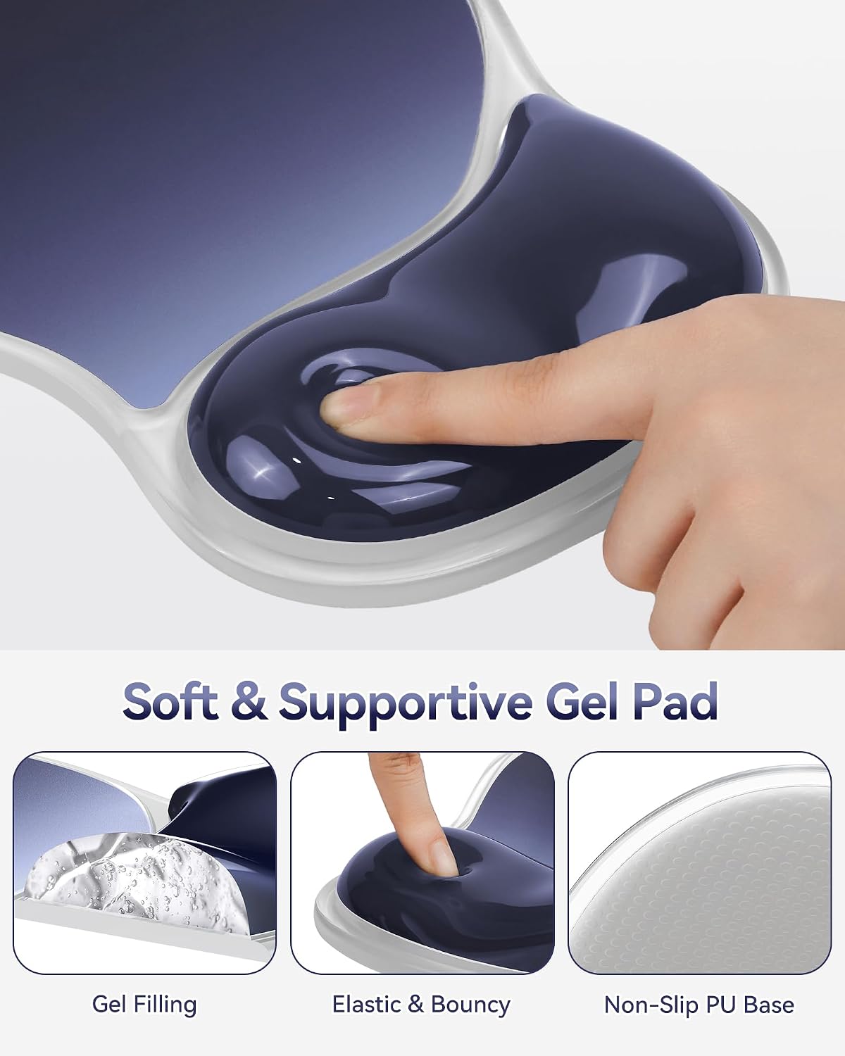 TECKNET Gel Mousepad with Wrist Rest, Ergonomic Mouse Pad, Dark Blue image 3