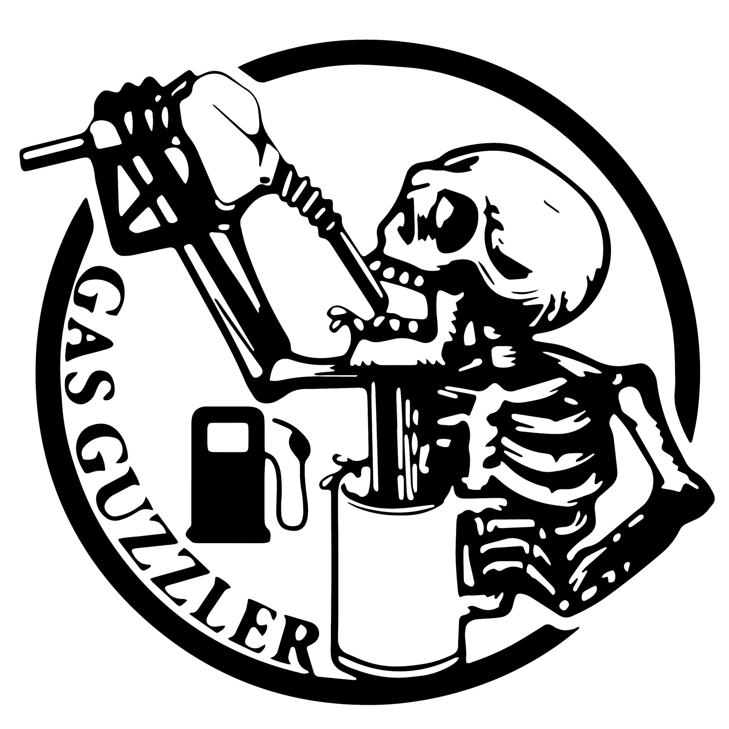 Gas Guzzler Funny Skeleton Sticker Viynl Decal Sticker for Windows, Car Sticker | Cars Trucks Vans Laptops, Bumper Sticker, Size 5'' (BLACK)