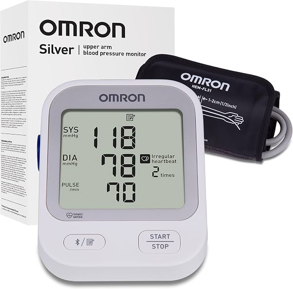 Monitor de Presión Arterial OMRON Silver para Uso Doméstico y Brazalete para Brazo Superior - Marca #1 Recomendada por Médicos y Farmacéuticos - Validado Clínicamente - Conecta con App