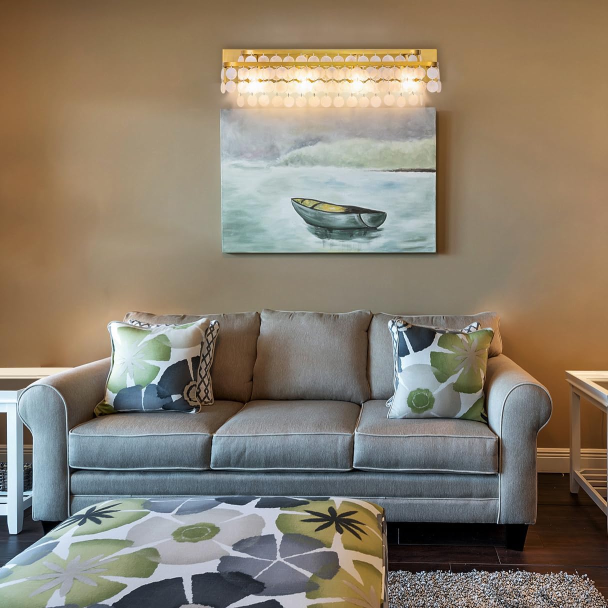 TOCHIC Bathroom Vanity Light with Natural Capiz Shell Shade, Brushed Gold Coastal 4 Lights Vanity Light, Modern Wall Mount Lighting Fixture for Mirror Cabinets, Powder Room, Bedroom Living Room 30” W