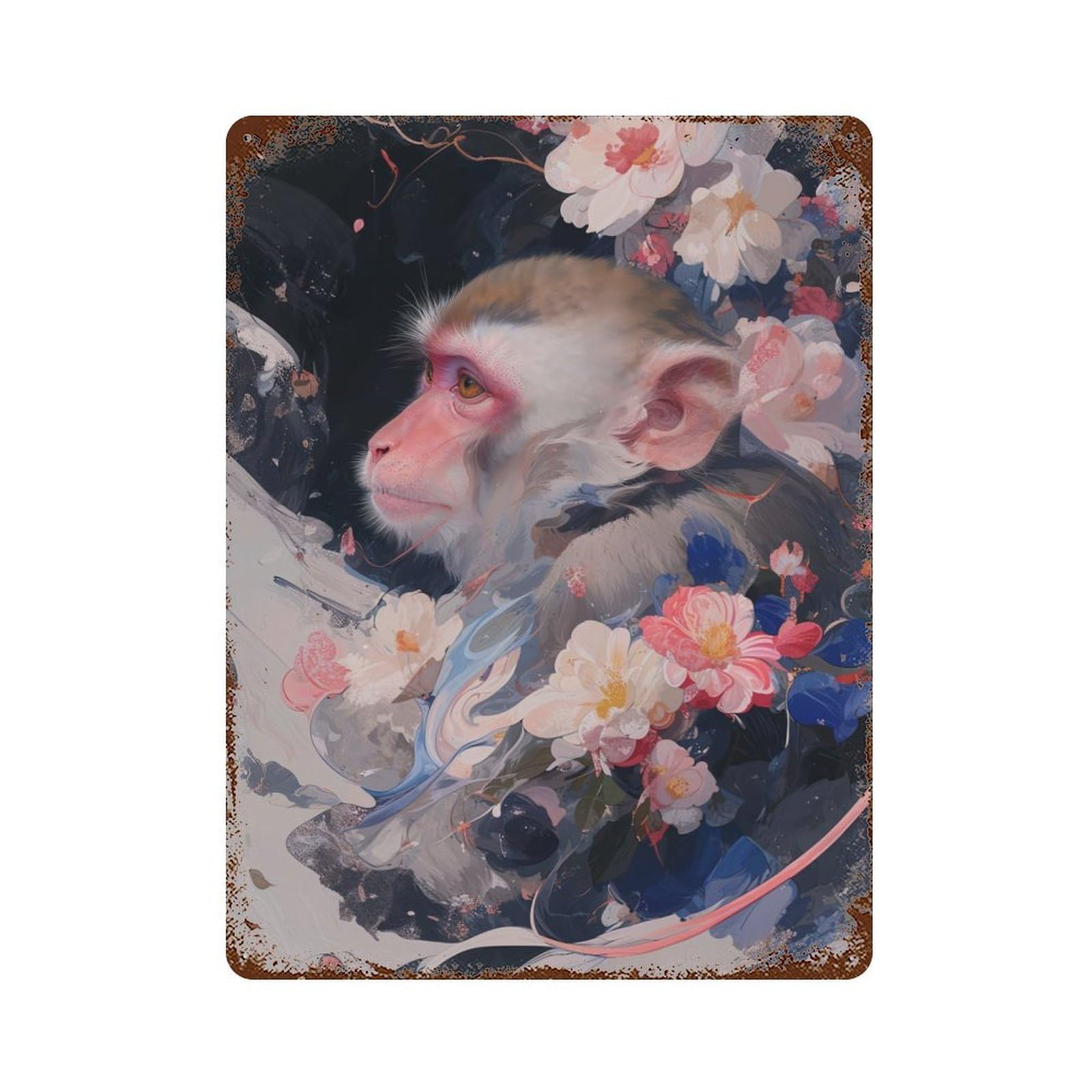 Primate Petals Rusty Metal Tin Sign 15.7"x11.8", Classic Wall Plaque for Pub, Kitchen And Man Cave Decor