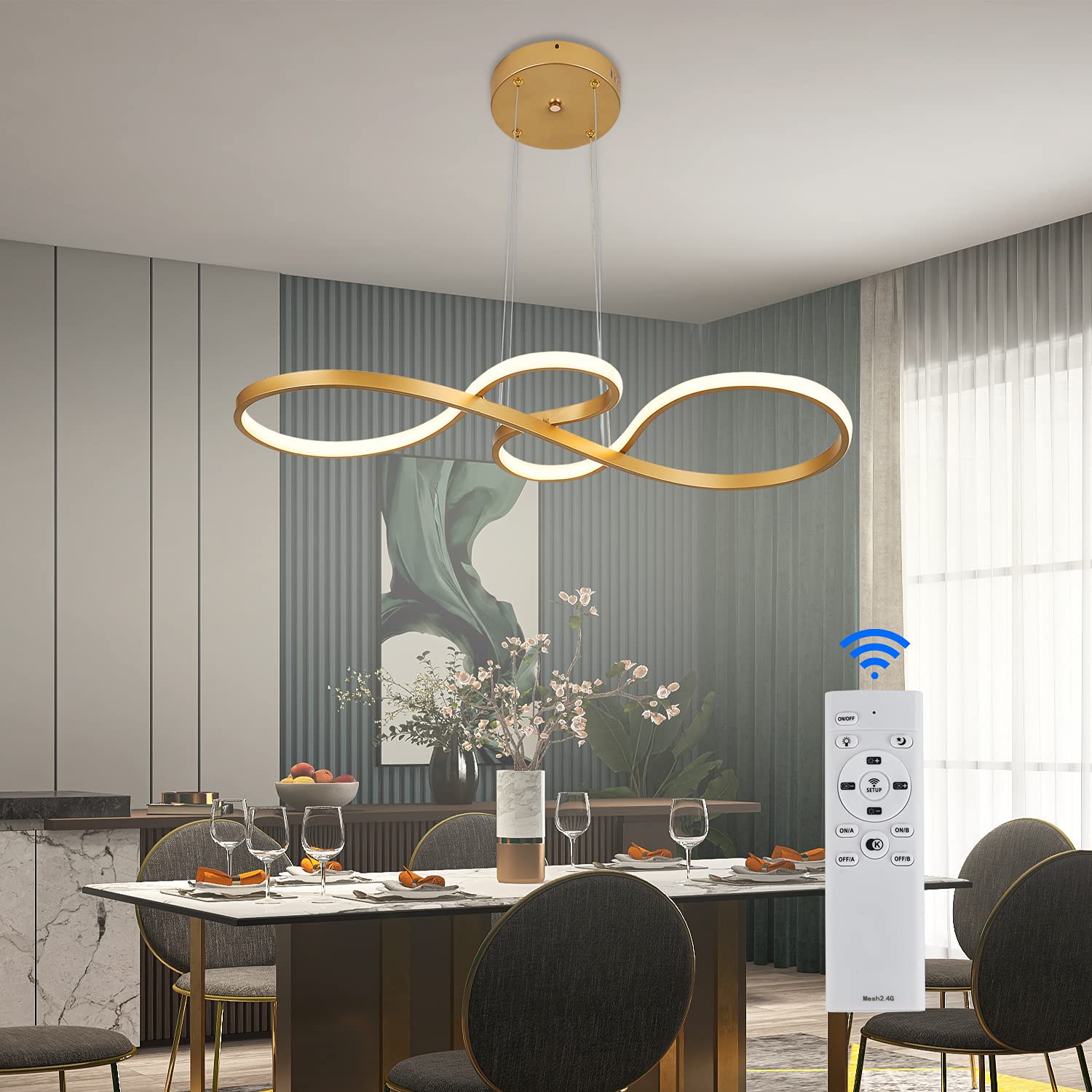 LED Spiral Chandelier, Modern LED Pendant Light, 2 Colors Changealbe Chandelier, 50W Art Decoretive Light ,with Reomte for Living Room, Dining Room, Bedroom, L29.1 inches