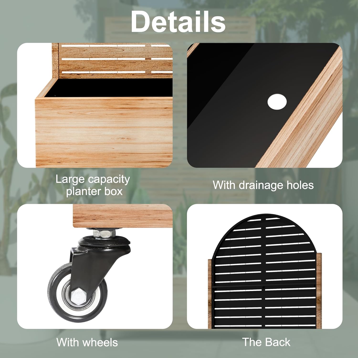 Metal Planter Box with Trellis for Patio, Privacy Planter with Trellis, Standing Planters Boxes with Privacy Screen, Drainage Holes for Climbing Plants (35" L, Arch White Wood Grain)