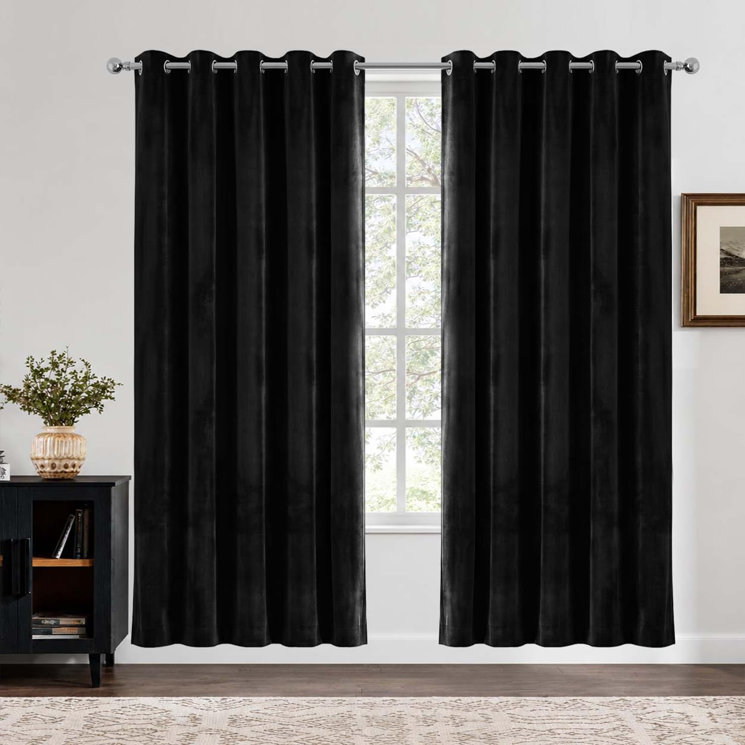 Hafaa Blackout Curtains for Bedroom 66x84 Black Velvet Curtains 2 Panels