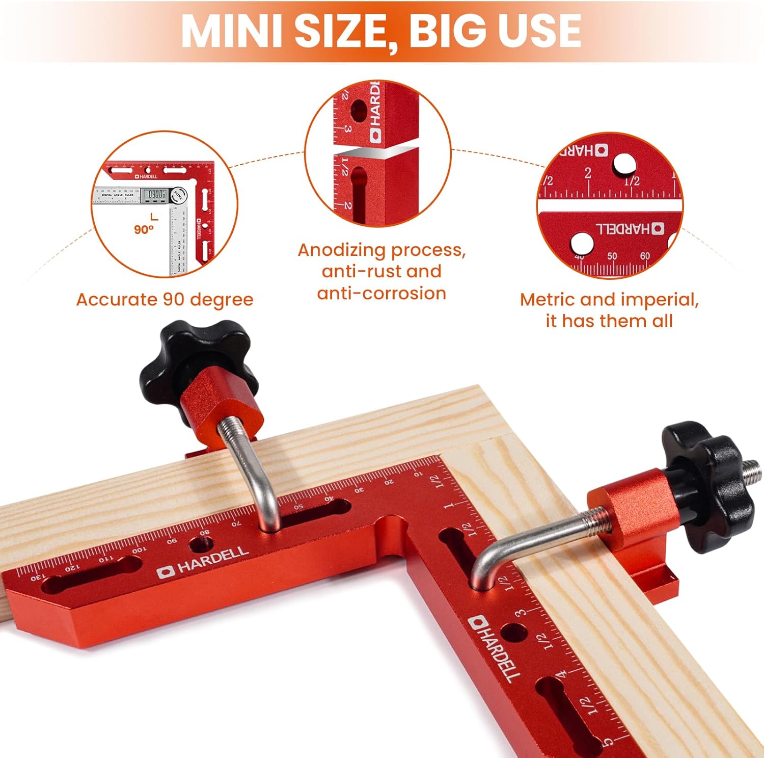 HARDELL 90 Degree Clamps, Corner Clamps for Woodworking Aluminum Alloy, Right Angle Positioning Squares Tool 5.5'' for Picture Frame Box Cabinets Drawers (2PACK)
