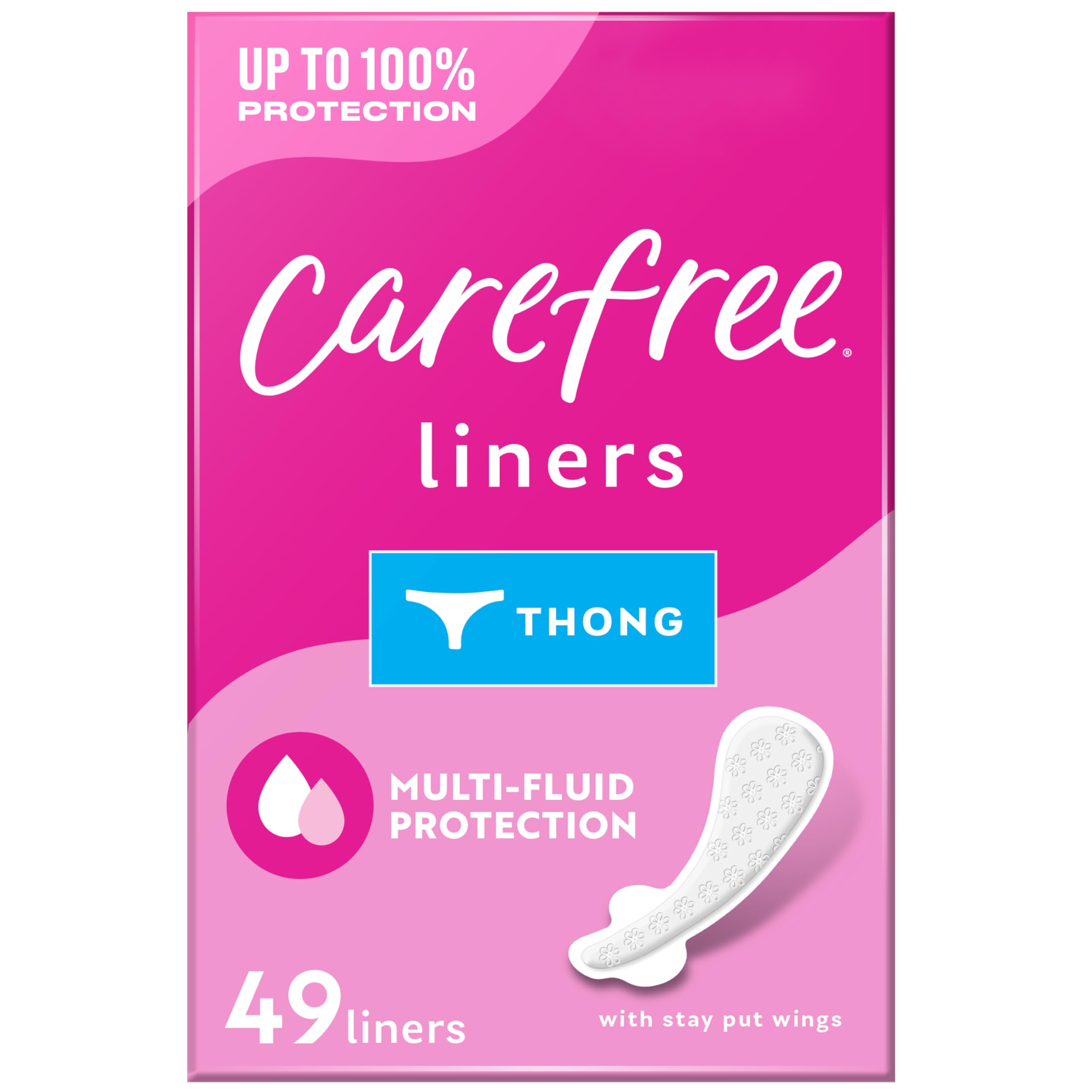 Thong Panty Liners, Unwrapped, Unscented, 49ct