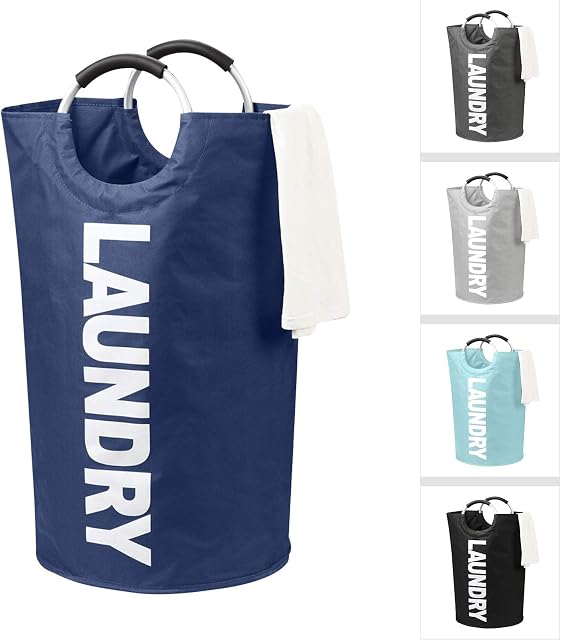 Large Collapsible Washing Laundry Basket 82L Fabric Bag, Foldable Laundry hamper Pop Up Bin (5 Colours) (Navy)