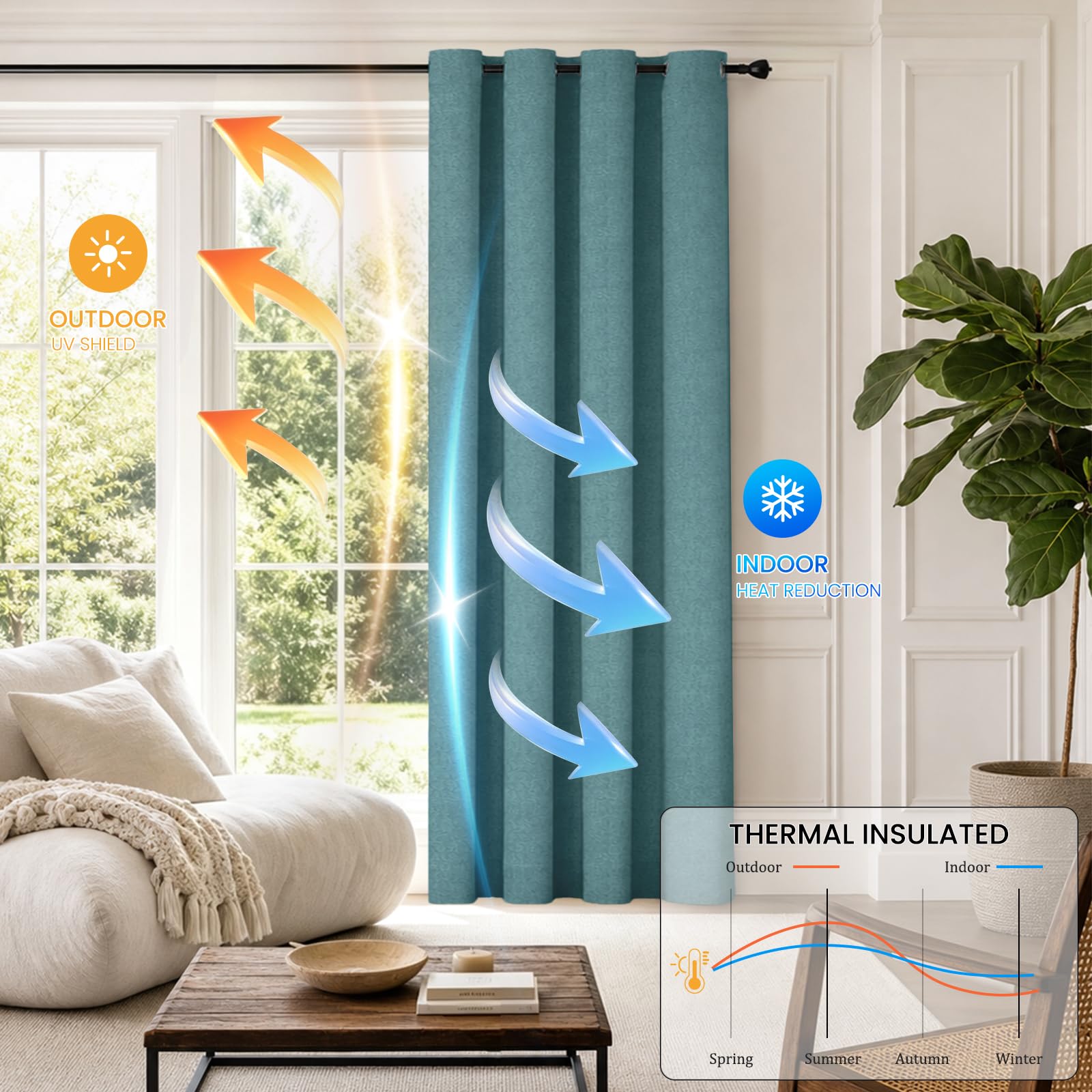 Ystyle Verdunkelungsvorhänge mit Ösen 100% 2er Set, 140×240 cm, Türkis | Blackout Curtain Leinenoptik, Thermovorhang Gegen Kälte Und Hitze, Gardinen Blickdicht für Schlafzimmer Wohnzimmer