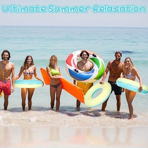 Miniatura 4 de ShinyRelief 4 unidades de flotadores inflables de piscina para adultos, tubos interiores pastel, macarrón, anillos de piscina, flotadores para