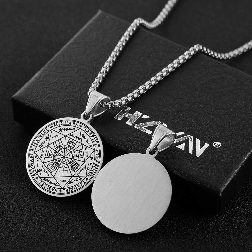 HZMAN Vintage Stainless Steel The Seal of The Seven Archangels Pendant Necklaces 22+2“ Chain - Image 4