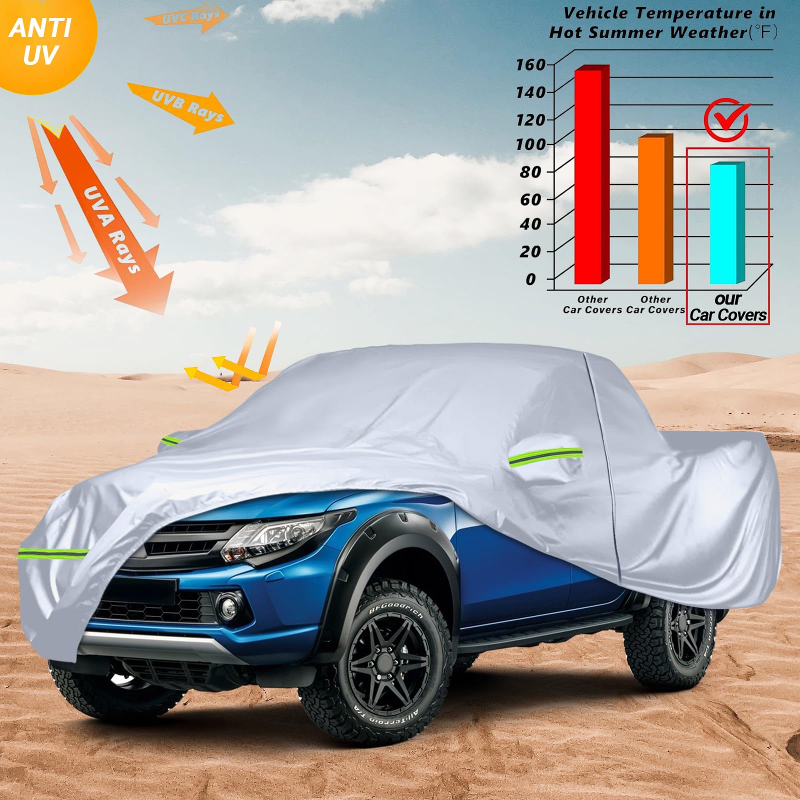 Funda de coche impermeable apta para Ford Ranger, Toyota Hilux, Nissan, Navara, VW Amarok, verano, lona completa, cubierta exterior para lluvia, sol, polvo, protección UV, color plateado
