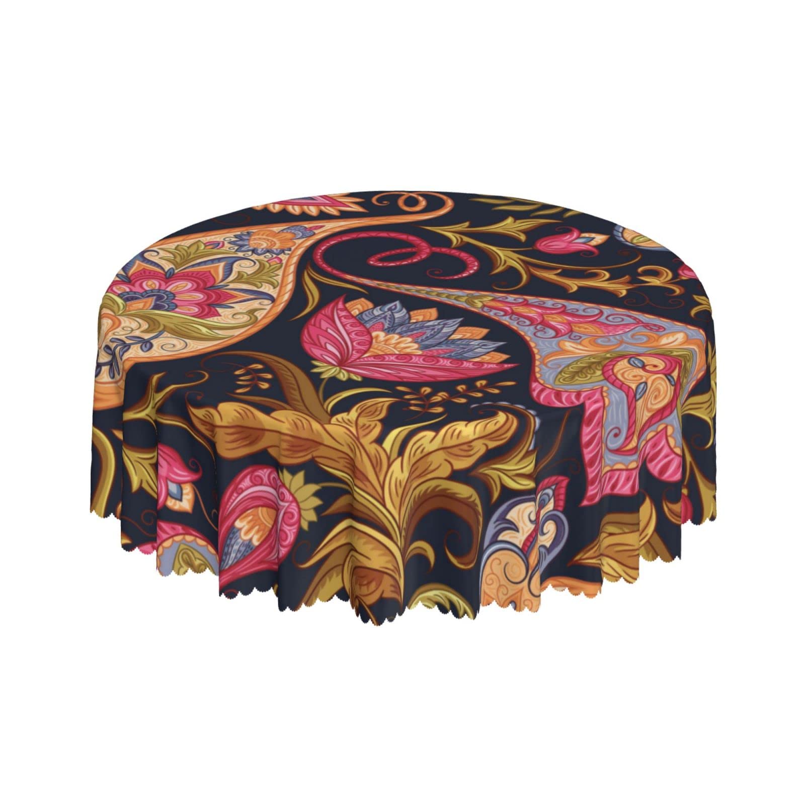 Lsjuee Paisley Pattern Gold Round Tablecloth 60 Inch Printed Washable Tablecloth for Dining Party Holiday Fall Home Decorative