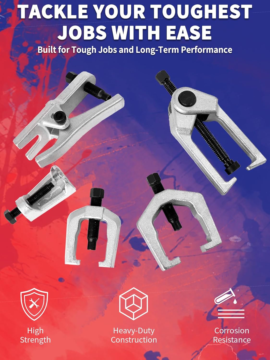 Ball Joint Separator 5 PCS Front End Service Tool Kit Pitman Arm Puller Tie Rod Removal Tool for Front End Service Ball Joint Press Kit