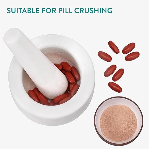 Miniatura 7 de Navaris Juego de mortero y mortero - Mini mortero de mármol blanco y cuenco de mortero - Molinillo de piedra para especias, ajo, nueces, pesto de