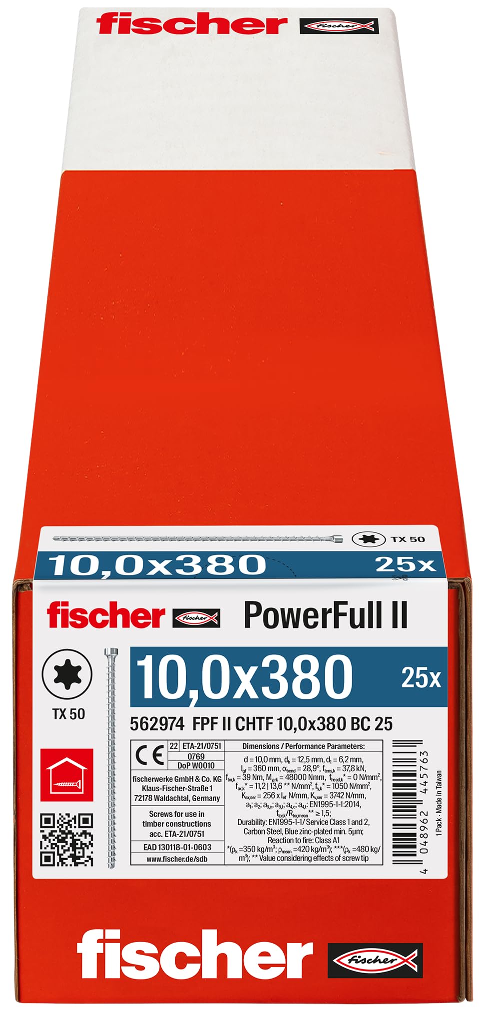 fischer PowerFull II 10.0 x 380 Premium Fully Threaded Screw (Pack of 25) with Innovative Tip Geometry - Image 2
