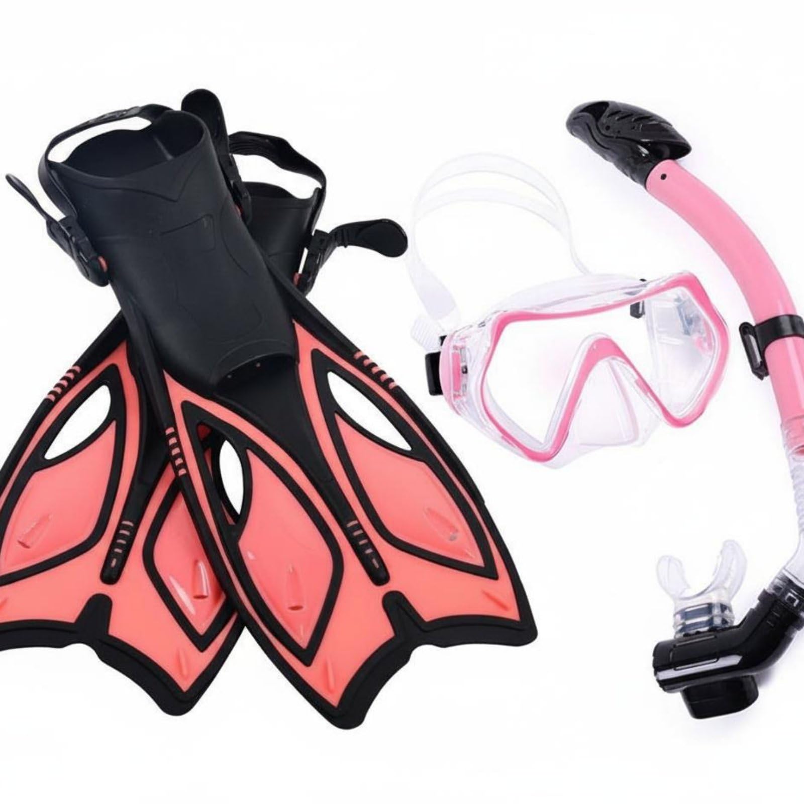 Amagogo Aletas y Máscara Equipo de Snorkel Conjunto Completo Gafas Visión Panorámica Silicona Flexible Tubo Seco Cierre Automático Aletas Ligeras Reducción de