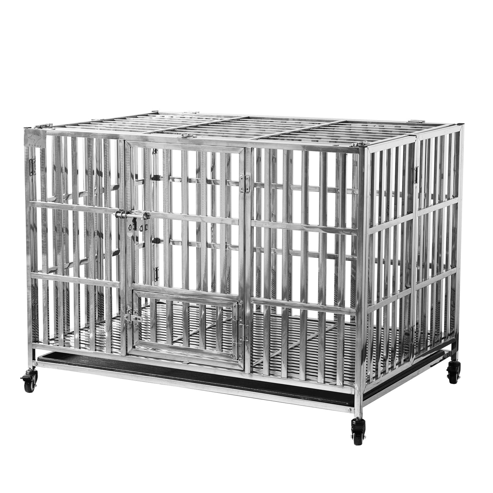 48" Stackable Heavy Duty Dog Crate Pet Stainless Steel Kennel Cage for