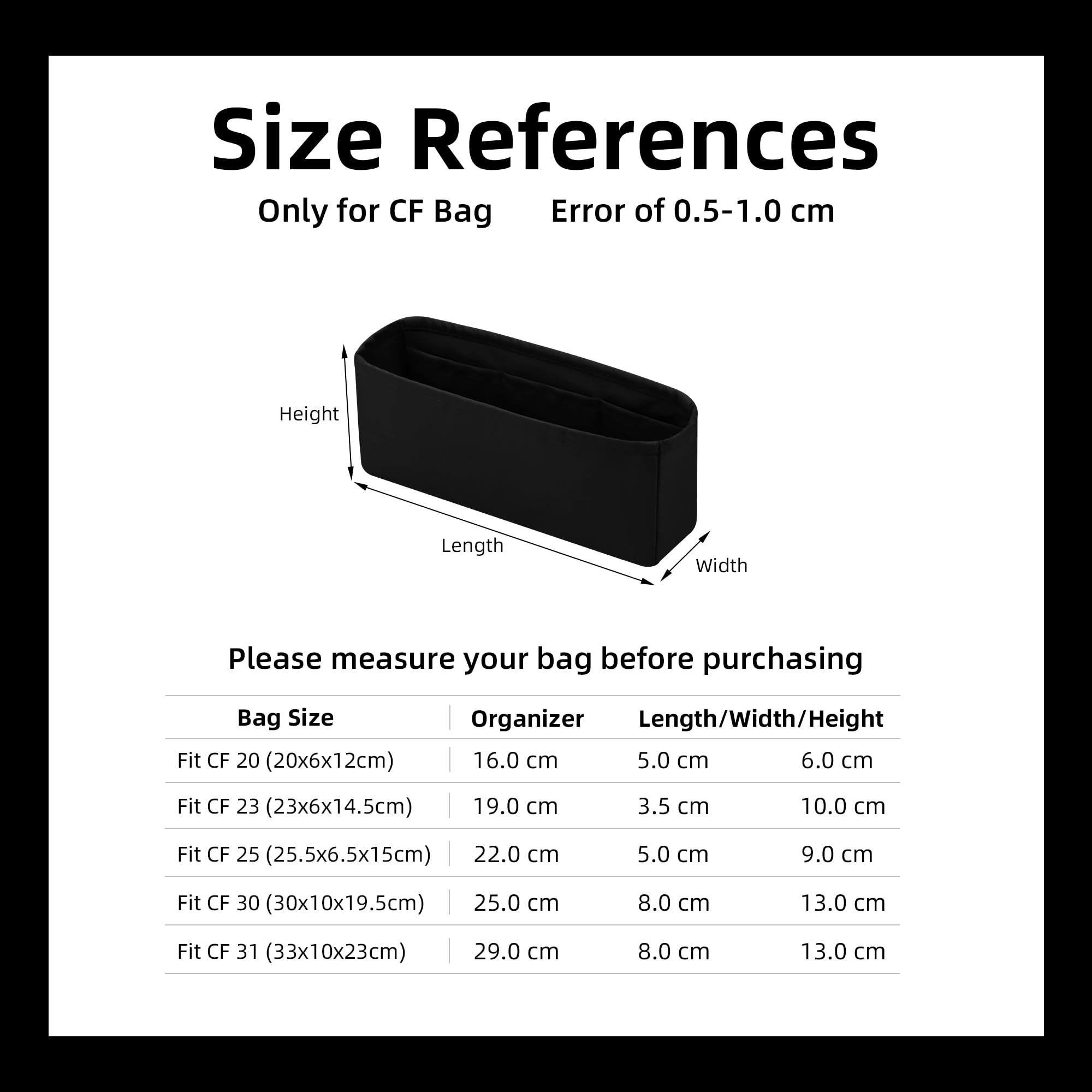 DGAZ Taschen Organizer für Chanel CF Classic Flap, Seide Handtaschenorganisator Damen, Leicht handtaschen Innentaschen (Schwarz, Medium 25)