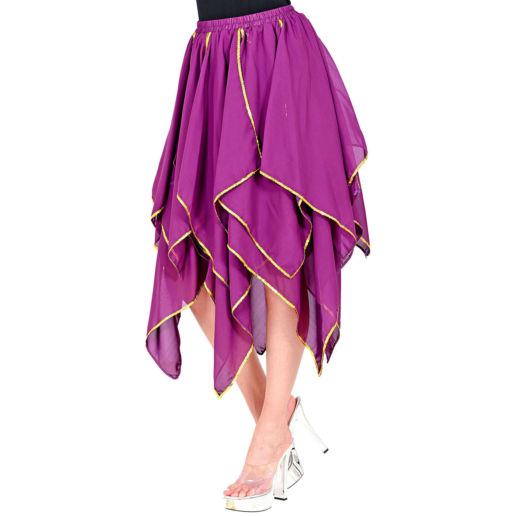 Widmann 48624 Chiffon Skirt Purple with Gold Sequins Belly Dancer Gypsy Theme Party Carnival