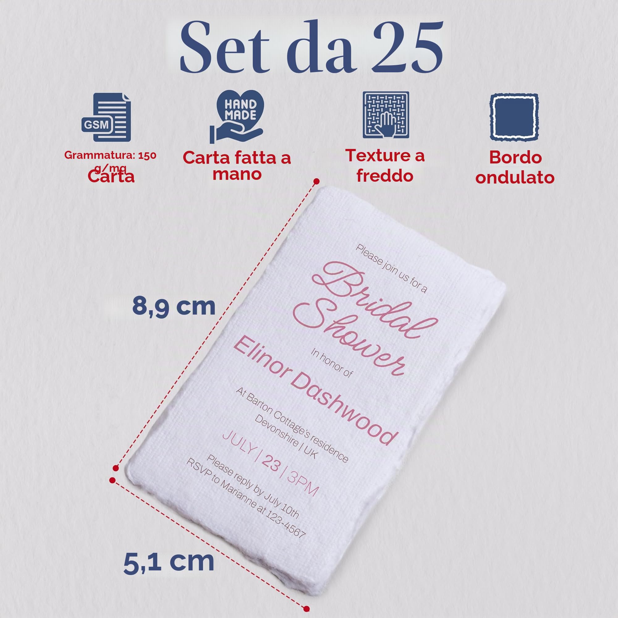 Wanderings - Carta per Biglietti Fatti a Mano con Bordo a Ponte - 25 Fogli - Carta per Acquerello/Tecnica Mista Artisti, Artigiani - Etichette, Segnaposti, Appunti - 150 GSM - Piegata a 5x9 cm