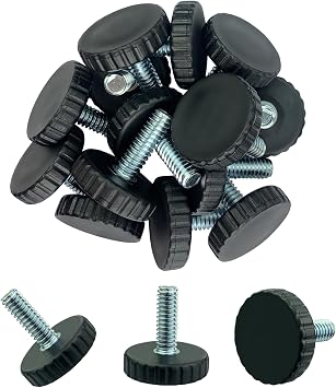 1/4" Threaded Table/Chair/Furniture Feet Levelers Screw in Threaded 12 Pack Adjustable Leveling Foot Pads Glides Screw on for Bar Stool/Bench/Bed/Cabinet/Desk/Dresser/Wood LegsBlack,Nylon,1/4-20
