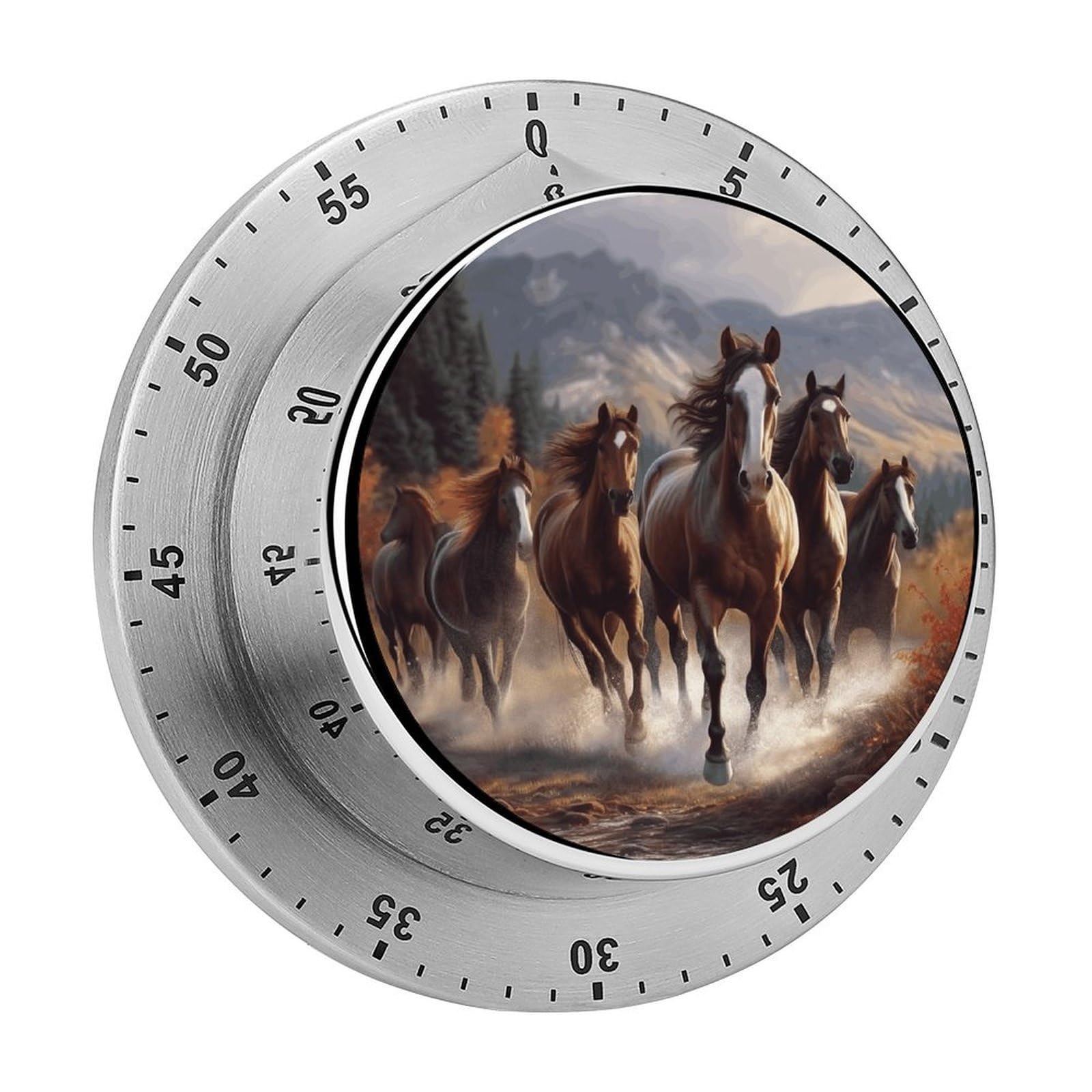 Horses Timers Adsorbable Stainless Steel Kitchen Timer Loud 60 Minute Visual Timer Portable Manual Countdown Timers Alarm Clock Time Management Tool for Home Work