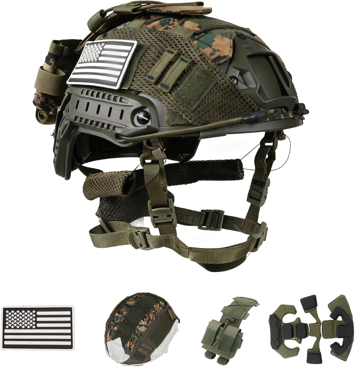 Adjustable Tactical Helmet with Battery Pouch & Cover for Airsoft, Cosplay, Military Gear