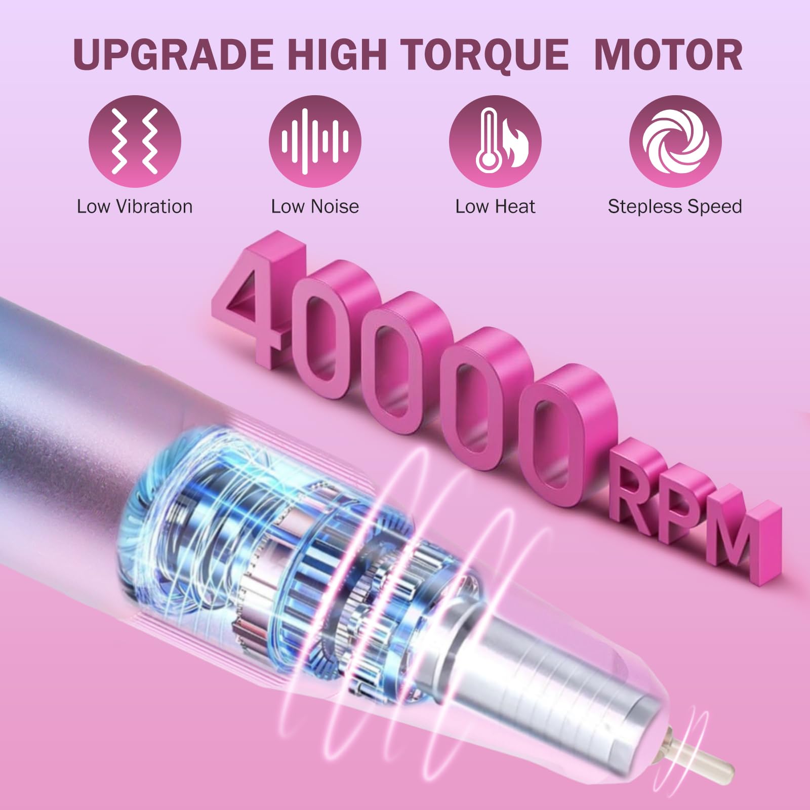 Professional Cordless Nail Drill Kit, 40000 RPM Electric Nail File