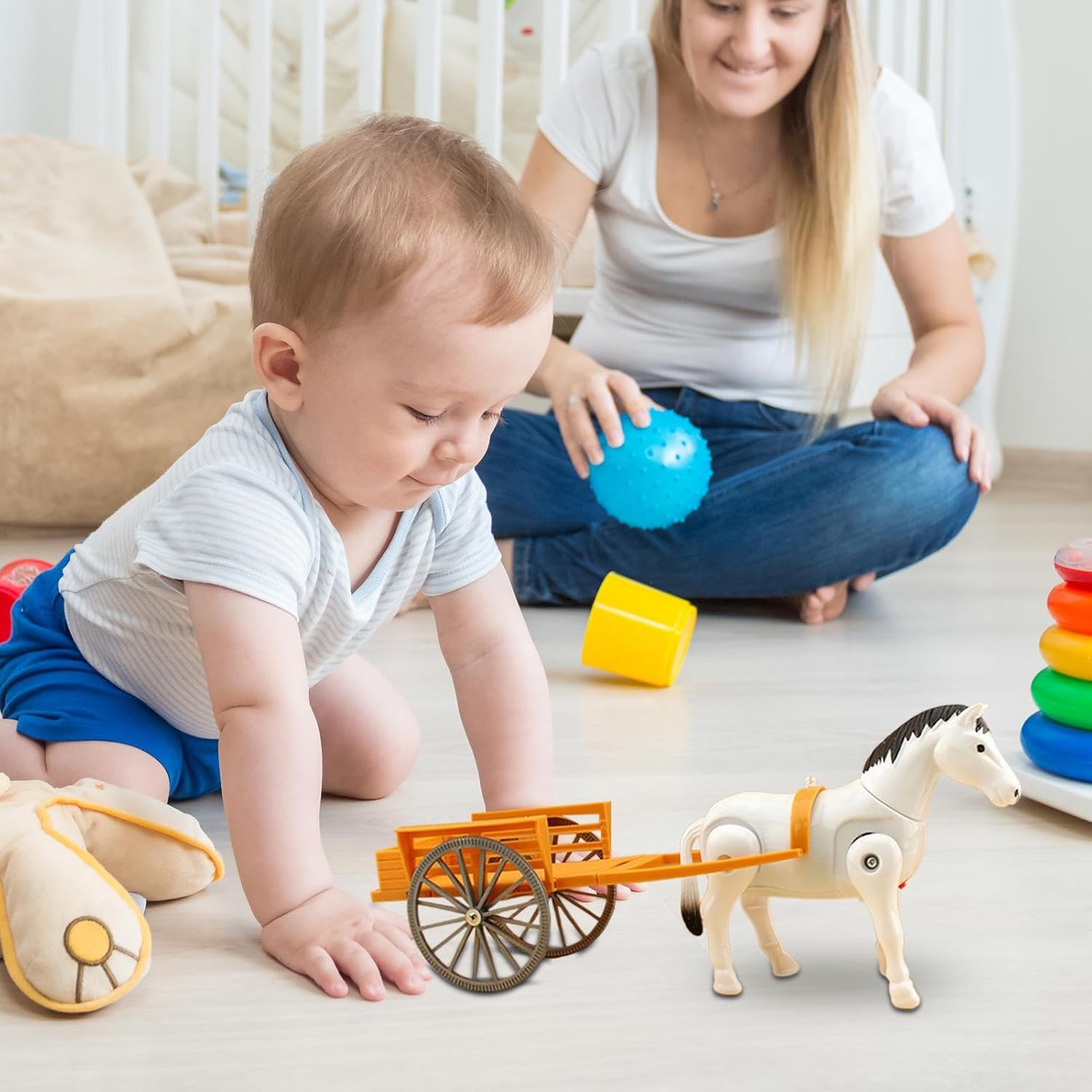 Electric Horse Toy - Walking Animal for Playtime | Battery-Operated Motor with Moving Legs & Classic Harness for Racing, Galloping, Trotting and Entertaining During Nursery Activities