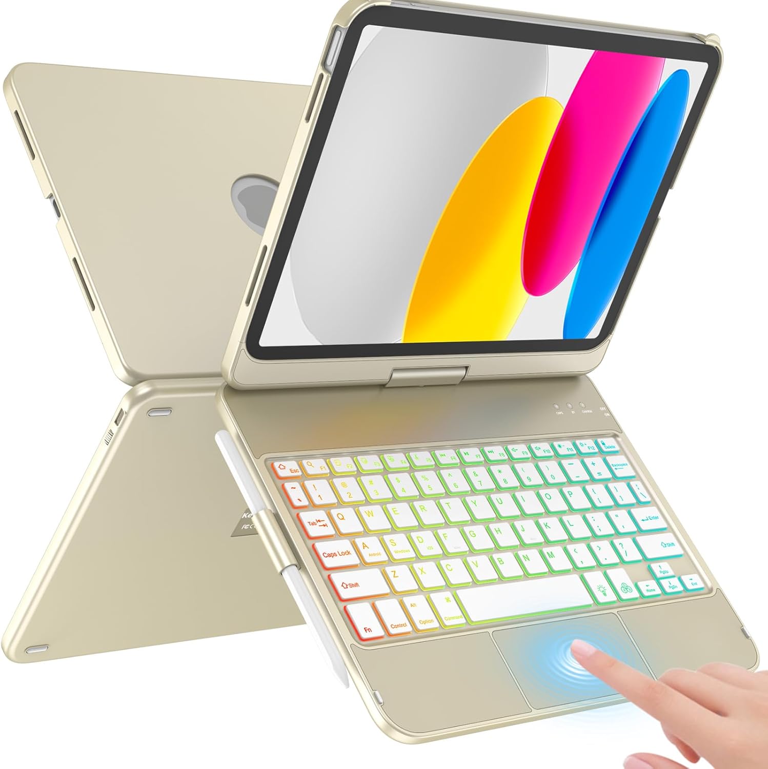 for iPad A16 11th Generation/10th Generation Case with Keyboard,Touch Keyboard for iPad 11" /10th Gen 10.9 inch 2022-10 Color Backlight, 360° Rotatable Protective Cover (Rose Gold)