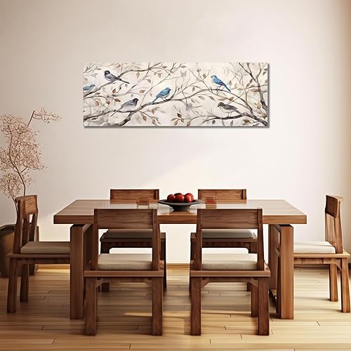 Miniatura 4 de LZIMU Lienzo decorativo para pared, diseño de pájaros en rama de árbol, hojas caídas de otoño, paisaje, impresiones de paisaje, gran estilo rústico,