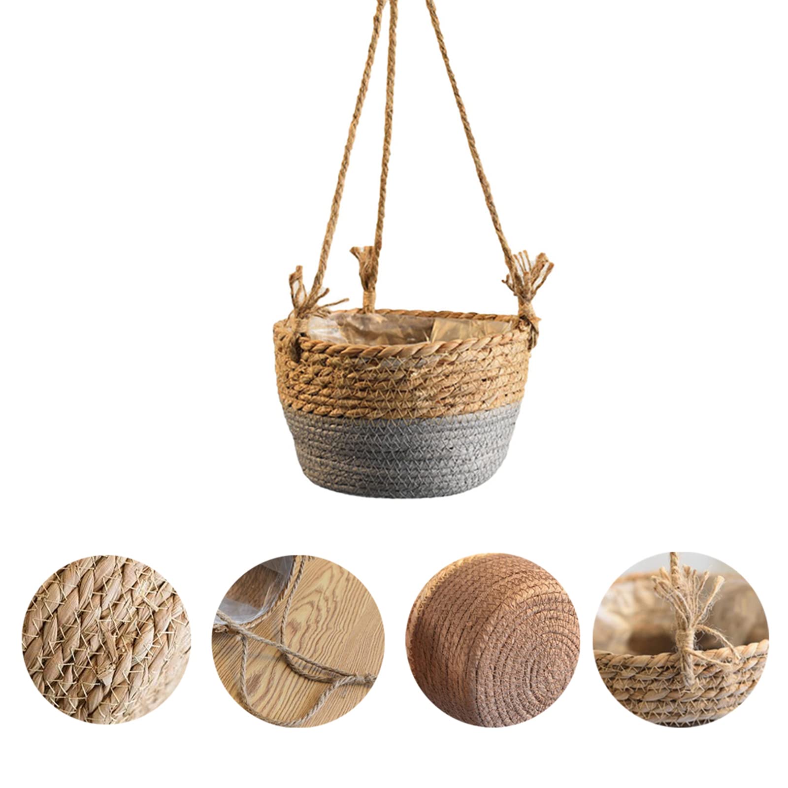 Cesti pensili con catene, porta piante, cesto a rete con nappe, vaso da fiori in erba marina intrecciata per interni con 3 supporti per piante