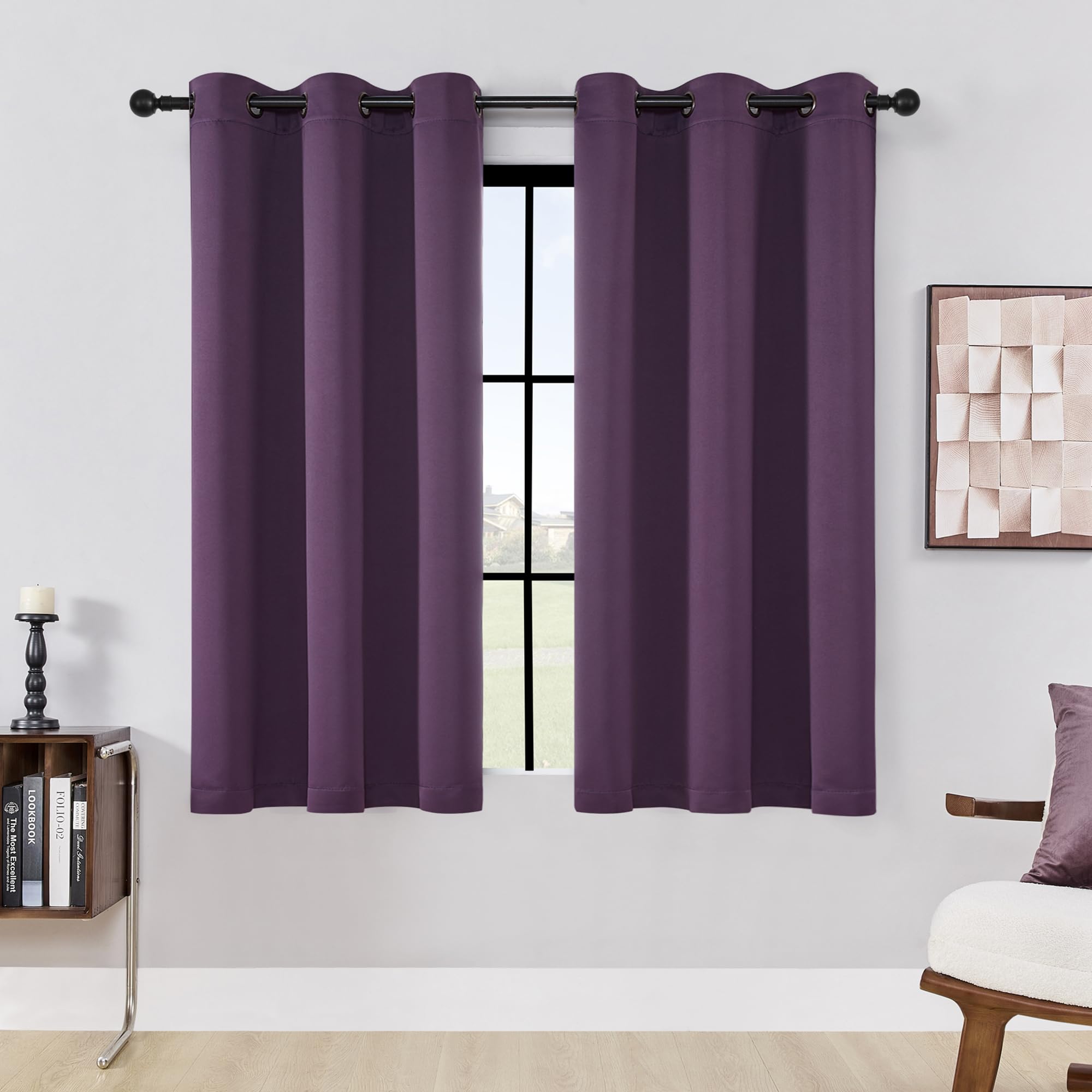 HUTO Blackout Curtains Drapes 54 Inch Length - Thermal Insulated Antique Copper Grommet Black Out Drapery Panels for Basement Bathroom Small Windows,