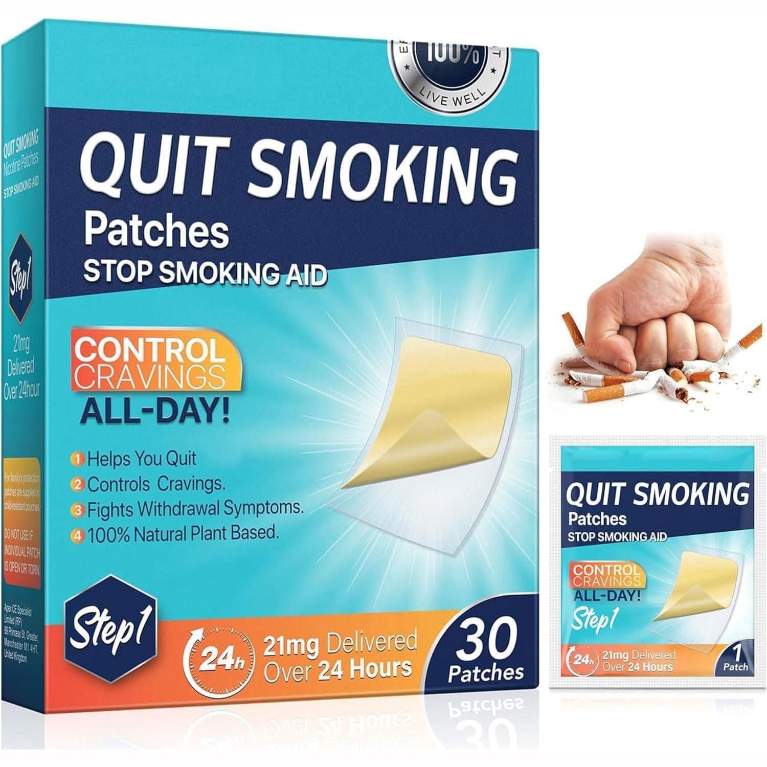 Quit Smoking Patches,Step 1 Smoking Aid to Quit Smoking,Delivered Over 24 Hours Transdermal System,30 Count Patches to Help Quit Smoking,Stop Smoking Aids That Work with 2 Week (21mg)