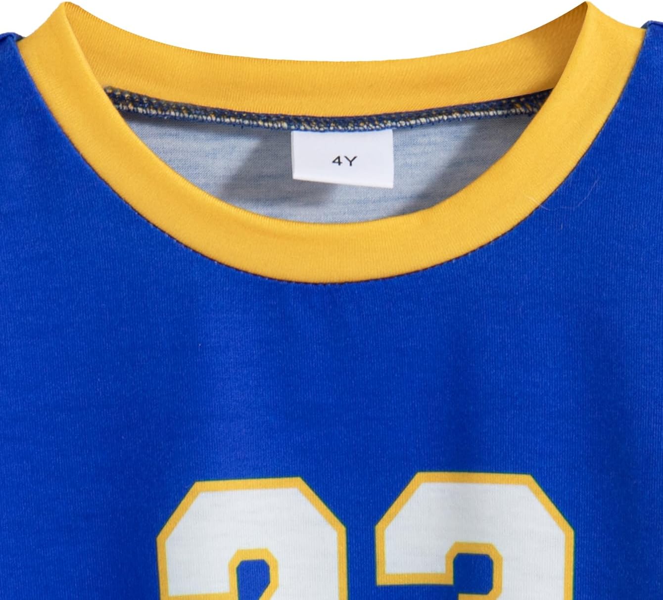 Boy's Summer Fashion Casual Short Sleeve T-Shirt Patched and Elastic Waist Track Shorts 2 Piece Outfit (Blue Yellow, 5T)