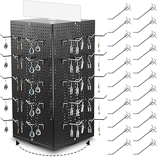Geelin Metal Pegboard Display with 50 Pegboard Hooks, 9.8 x 9.8 x 20.5 In Rotating Display Stand Display Racks for Craft Shows Pegboard Organizer with Peg Hooks for Jewelry Organizing Retail (Black)