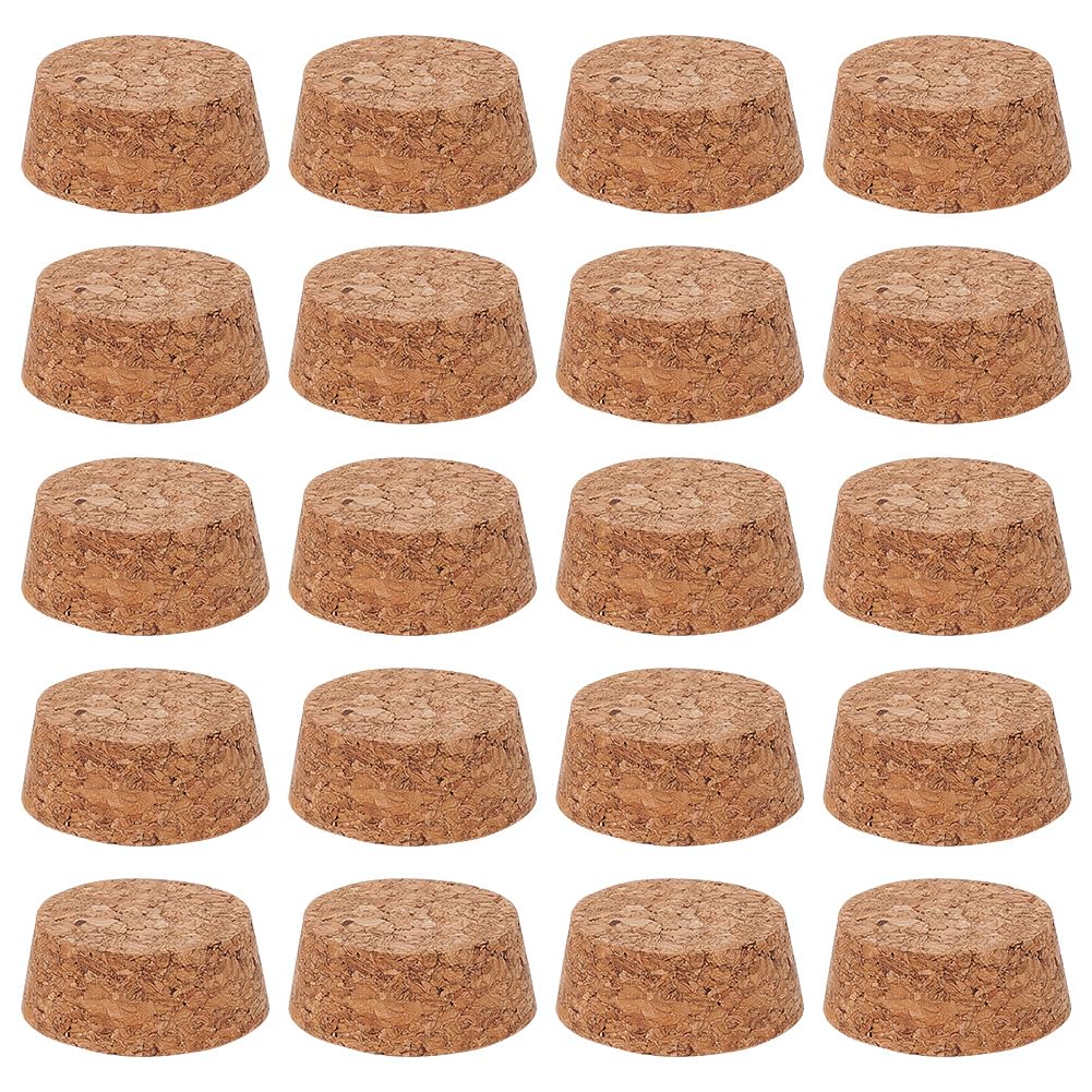 BENECREAT 20Pcs Wooden Tapered Cork Plugs, BurlyWood Soft Wood Corks for Wine Beer Bottle Crafts, 1.3inch in Bottom Diameter, 0.6inch Thick