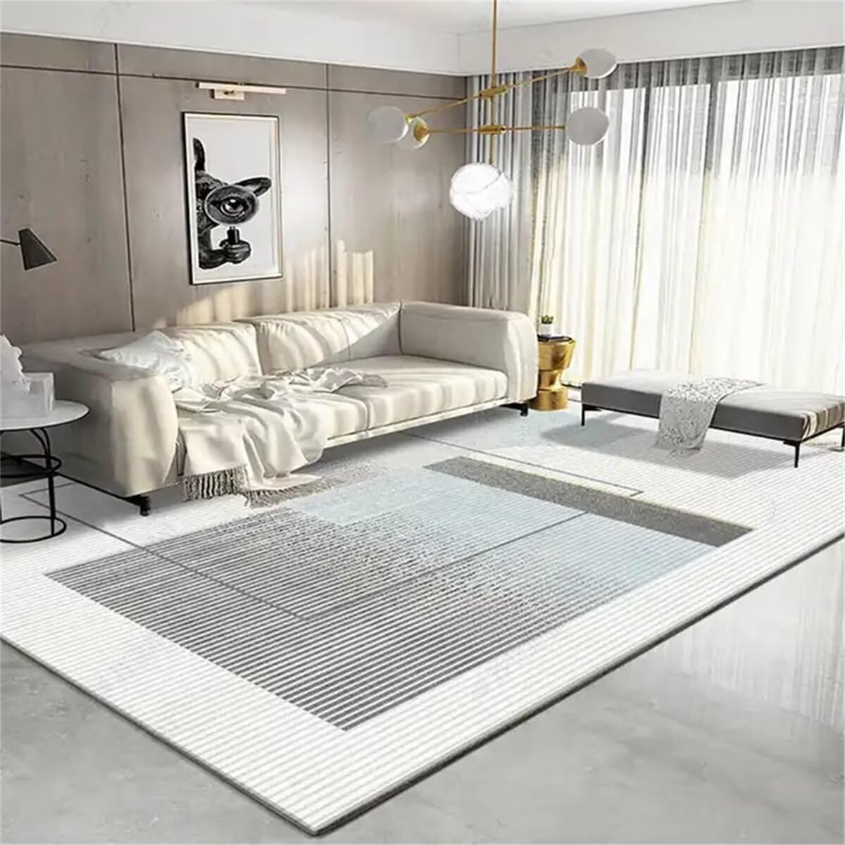 Tapis ados gris 160X200cm style ligne simple pour décorer une chambre de gamer