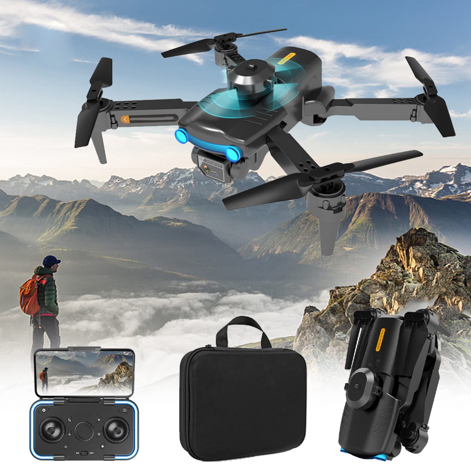 Drone con Doppia Fotocamera 4K, quadricottero RC Mini UAV Pieghevole, con Video Live FPV WiFi, prevenzione Intelligente degli Ostacoli, per Principianti Bambini Adulti